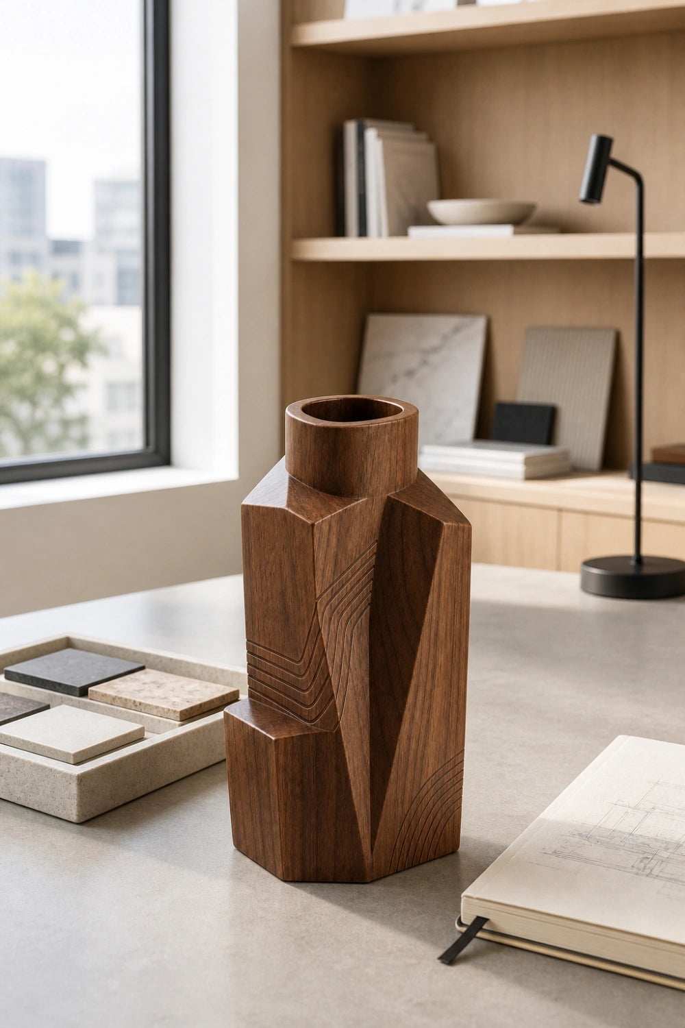 Sculptural Wooden Vase Modern Abstract Decor Accent For Minimalist Spaces