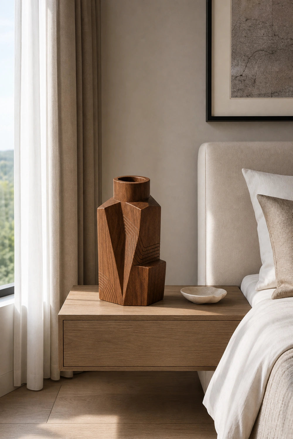 Sculptural Wooden Vase Modern Abstract Decor Accent For Minimalist Spaces
