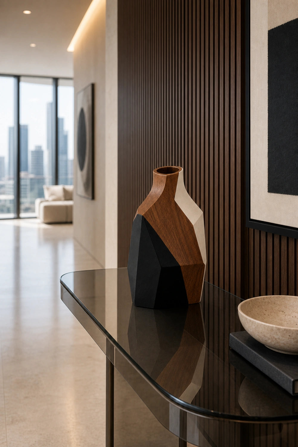 Abstract Art Wooden Vase Sculptural Centerpiece For Contemporary Homes