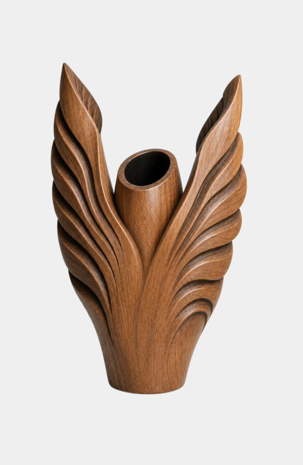 Hand Carved Abstract Wooden Vase Sculptural Art Piece For Modern Home Decor