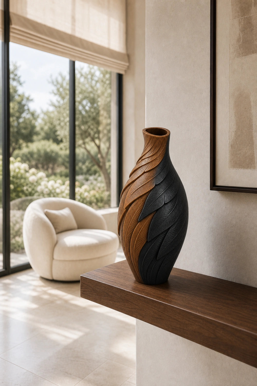 Modern Minimalist Wood Vase Abstract Spiral Design Luxury Home Accent