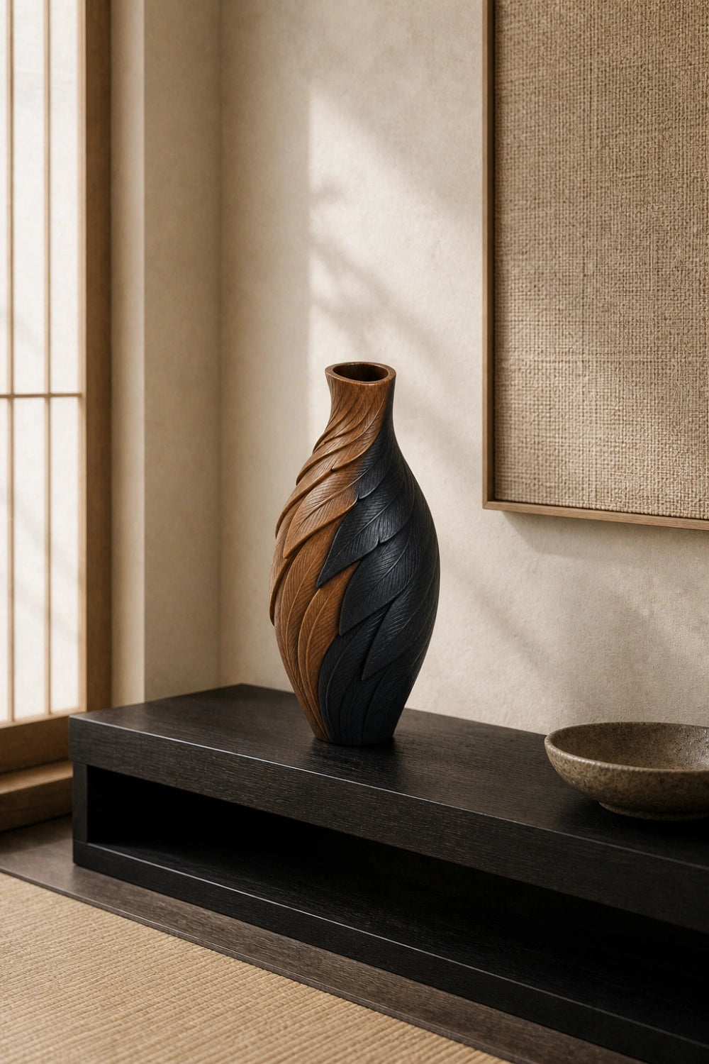 Modern Minimalist Wood Vase Abstract Spiral Design Luxury Home Accent
