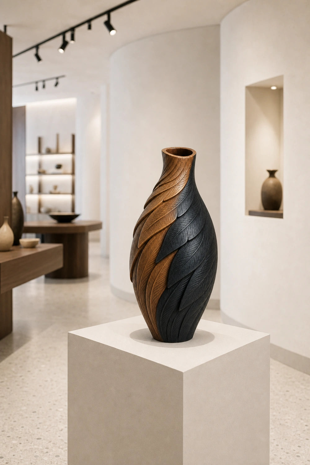 Modern Minimalist Wood Vase Abstract Spiral Design Luxury Home Accent
