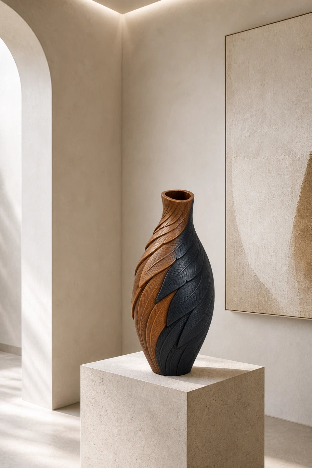 Modern Minimalist Wood Vase Abstract Spiral Design Luxury Home Accent