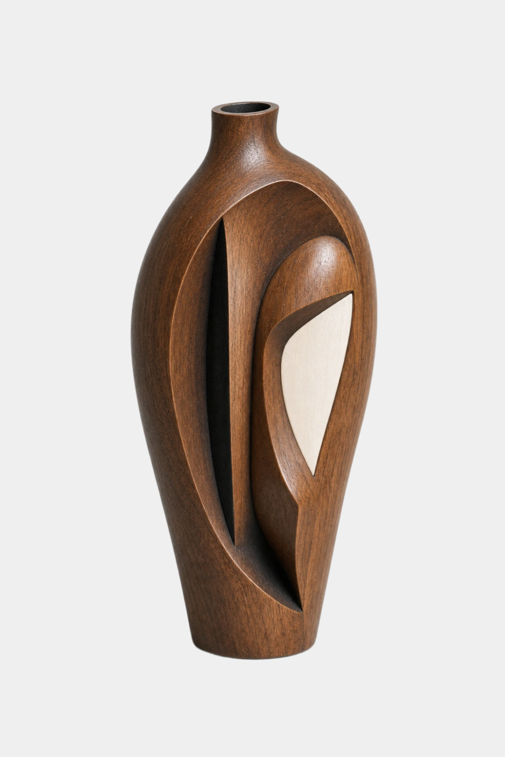 Hand-Carved Abstract Wooden Vase Modern Sculptural Art For Home Decor