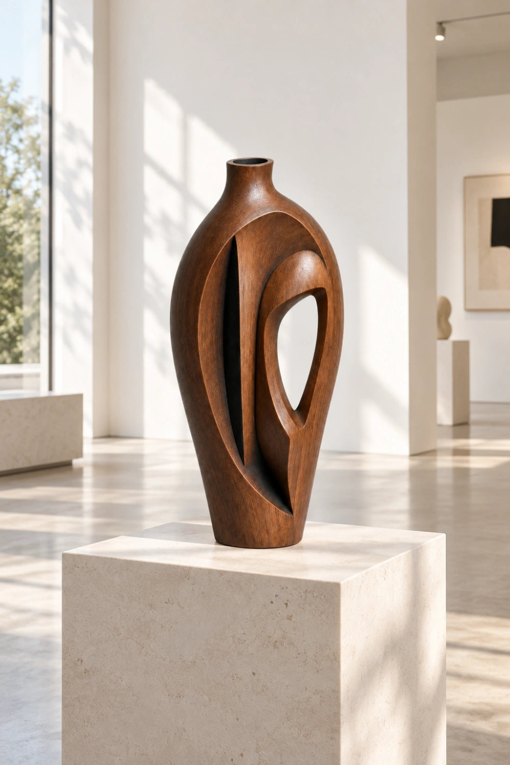 Hand-Carved Abstract Wooden Vase Modern Sculptural Art For Home Decor