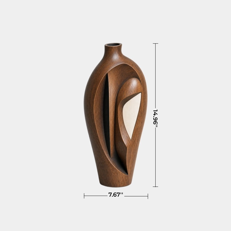 Hand-Carved Abstract Wooden Vase Modern Sculptural Art For Home Decor