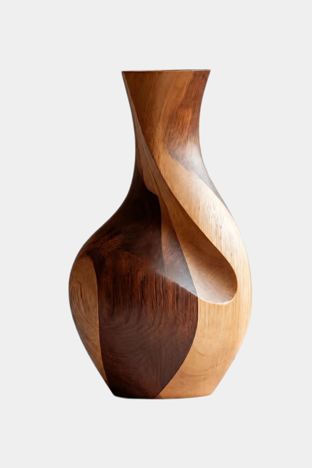 Handcrafted Abstract Wooden Vase With Twisted Grain For Modern Home Decor