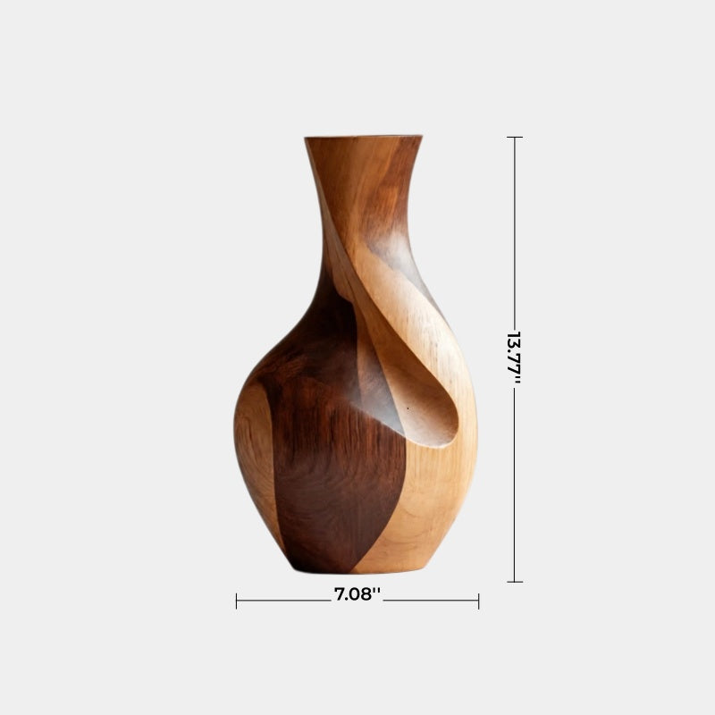 Handcrafted Abstract Wooden Vase With Twisted Grain For Modern Home Decor