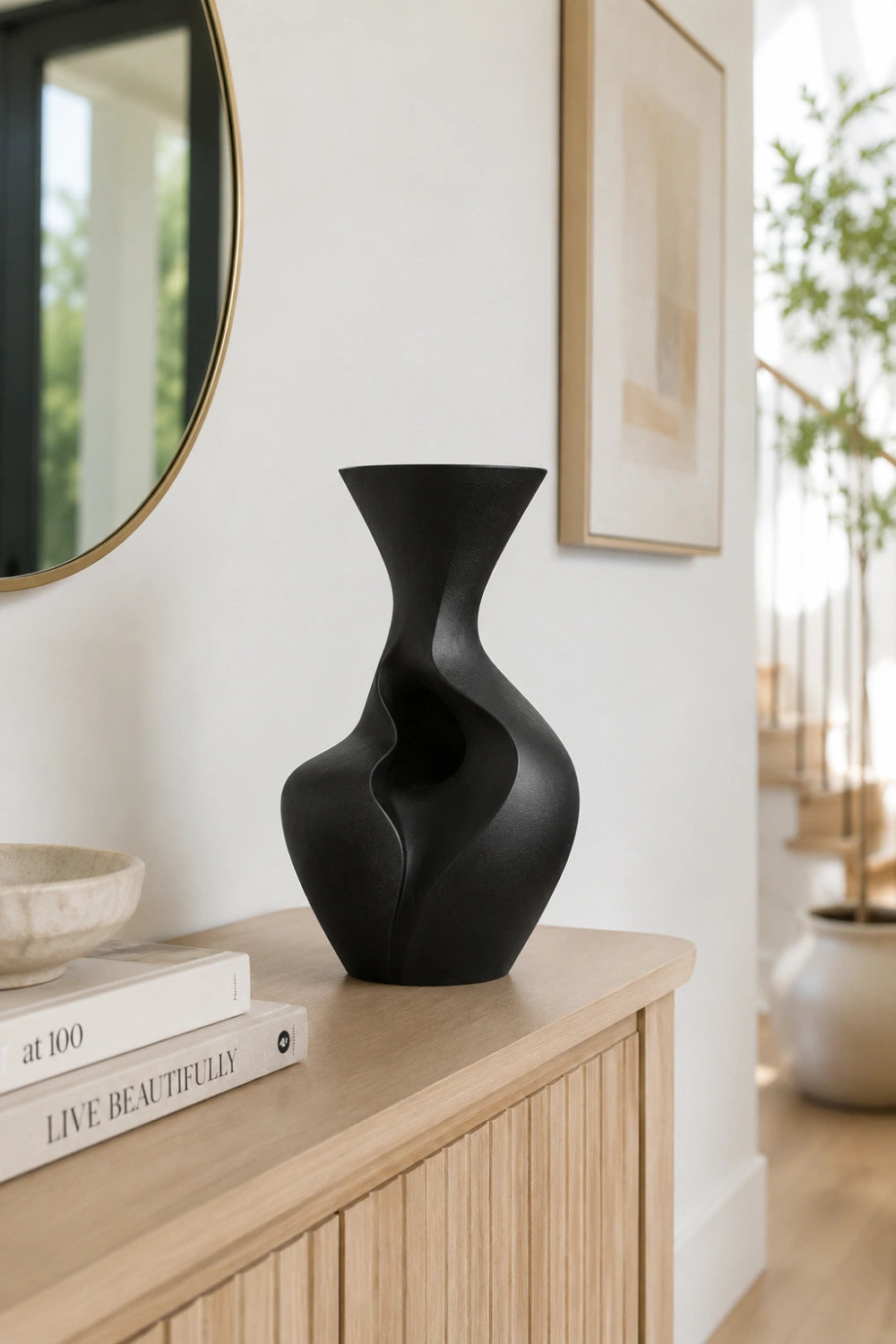 Artistic Handmade Wood Vase Asymmetrical Design Contemporary Interior Accent Decor