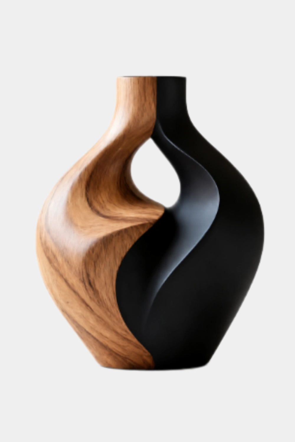 Hand-Carved Abstract Wooden Vase Modern Art Decor For Living Room