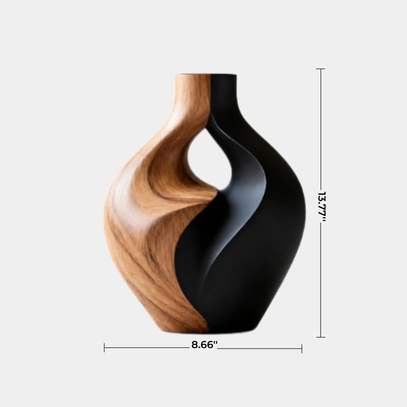 Hand-Carved Abstract Wooden Vase Modern Art Decor For Living Room