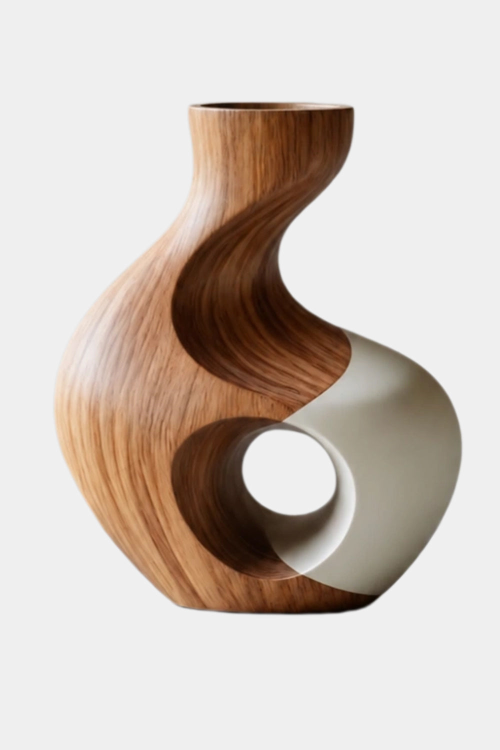Hand-Carved Abstract Wooden Vase For Modern Home Decor With Unique Geometric Cutout