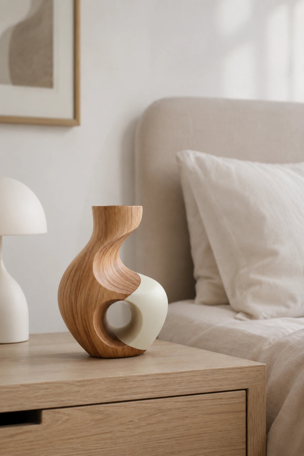 Hand-Carved Abstract Wooden Vase For Modern Home Decor With Unique Geometric Cutout