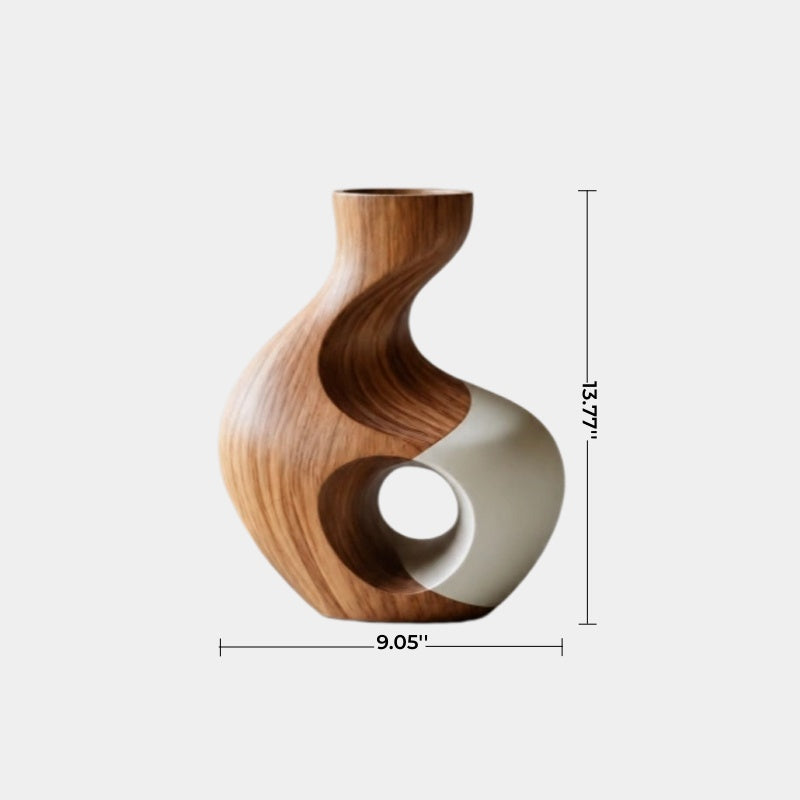 Hand-Carved Abstract Wooden Vase For Modern Home Decor With Unique Geometric Cutout