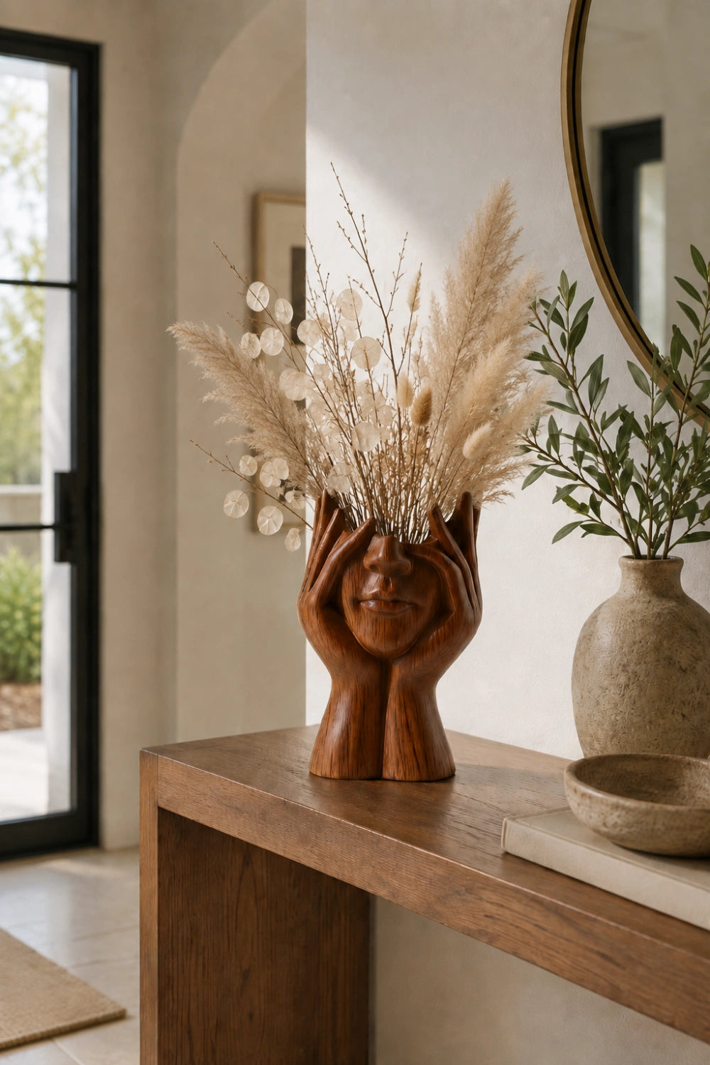 Abstract Face Wooden Vessel | Eclectic Sculptural Decor & Artistic Gift