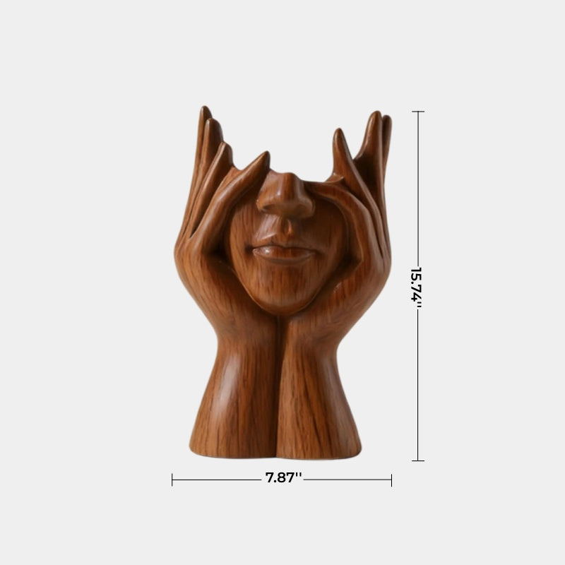 Abstract Face Wooden Vessel | Eclectic Sculptural Decor & Artistic Gift