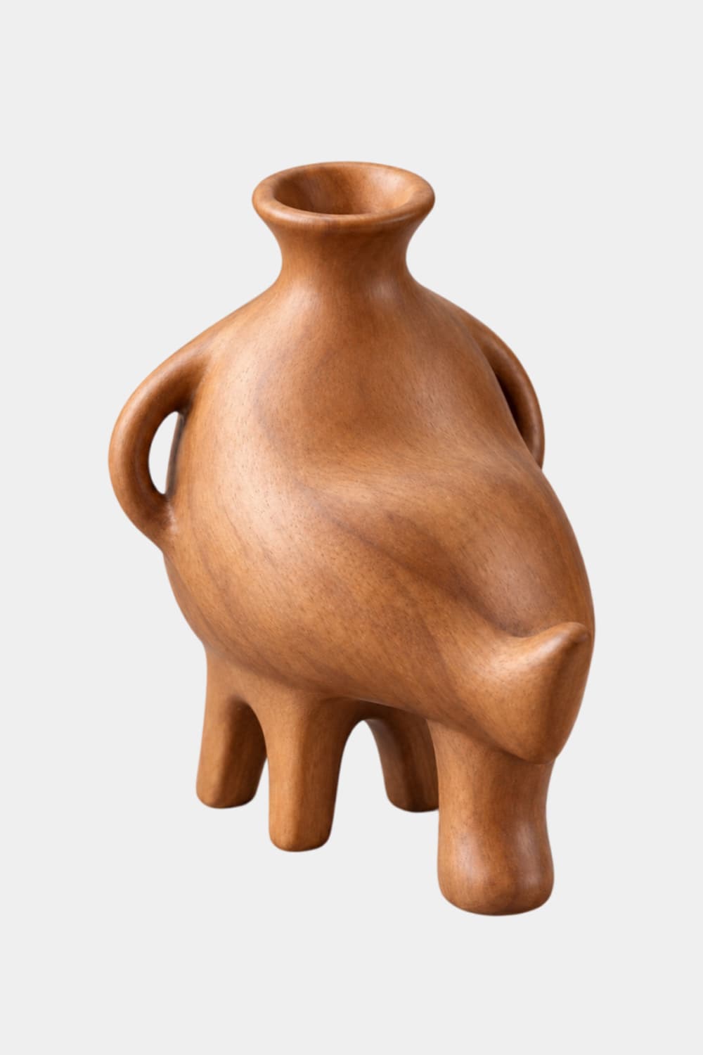 Abstract Zoomorphic Wooden Vase Sculpture | Whimsical Animal Vessel Home Decor