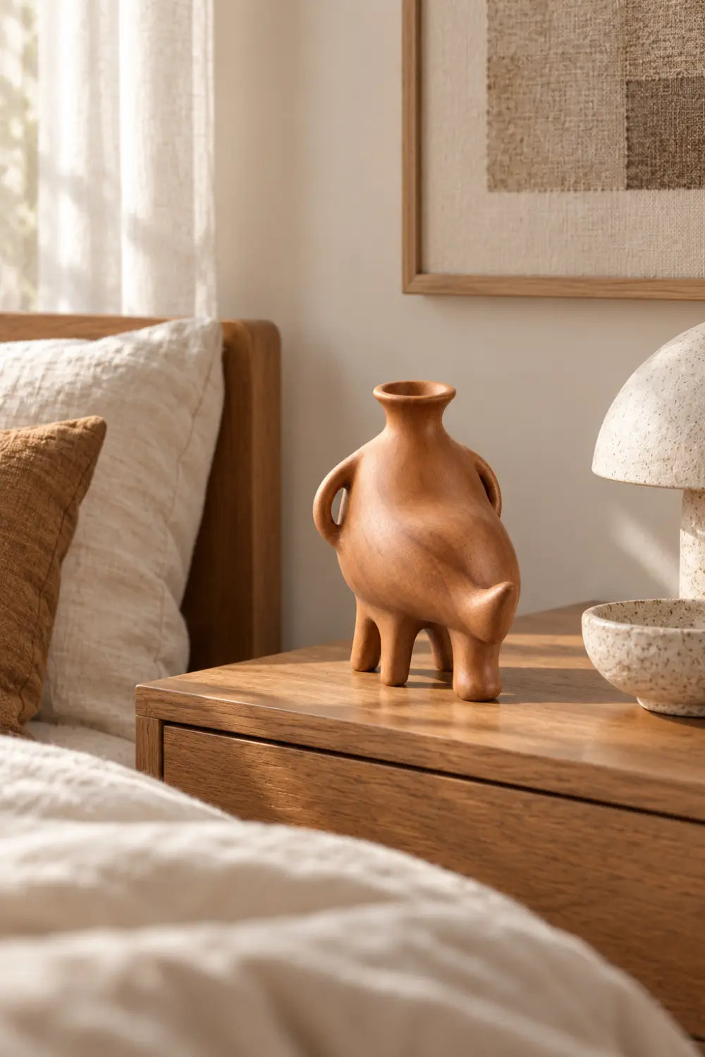 Abstract Zoomorphic Wooden Vase Sculpture | Whimsical Animal Vessel Home Decor