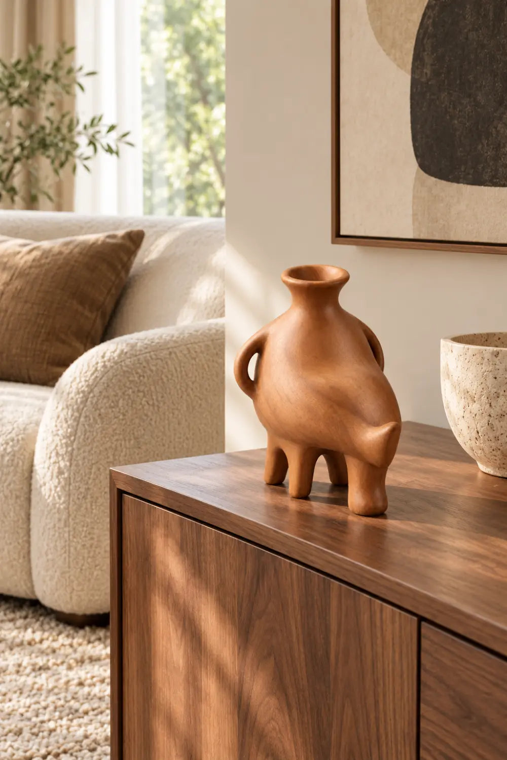 Abstract Zoomorphic Wooden Vase Sculpture | Whimsical Animal Vessel Home Decor