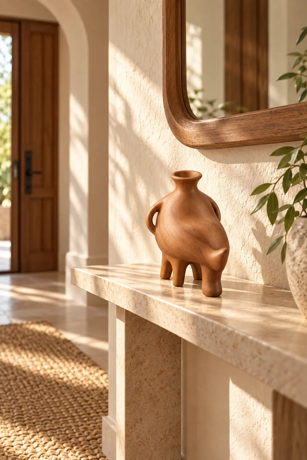 Abstract Zoomorphic Wooden Vase Sculpture | Whimsical Animal Vessel Home Decor