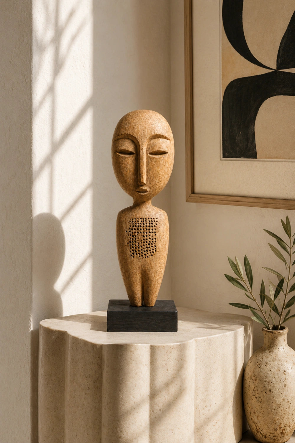 Contemporary Wood Face Carving | Abstract Ornamental Art for Desktop
