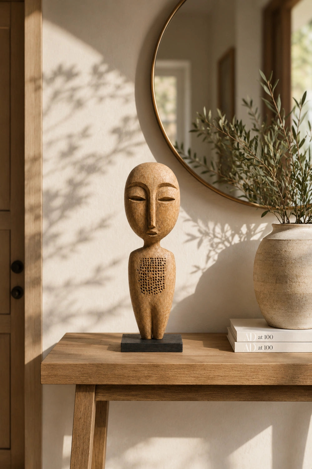 Contemporary Wood Face Carving | Abstract Ornamental Art for Desktop