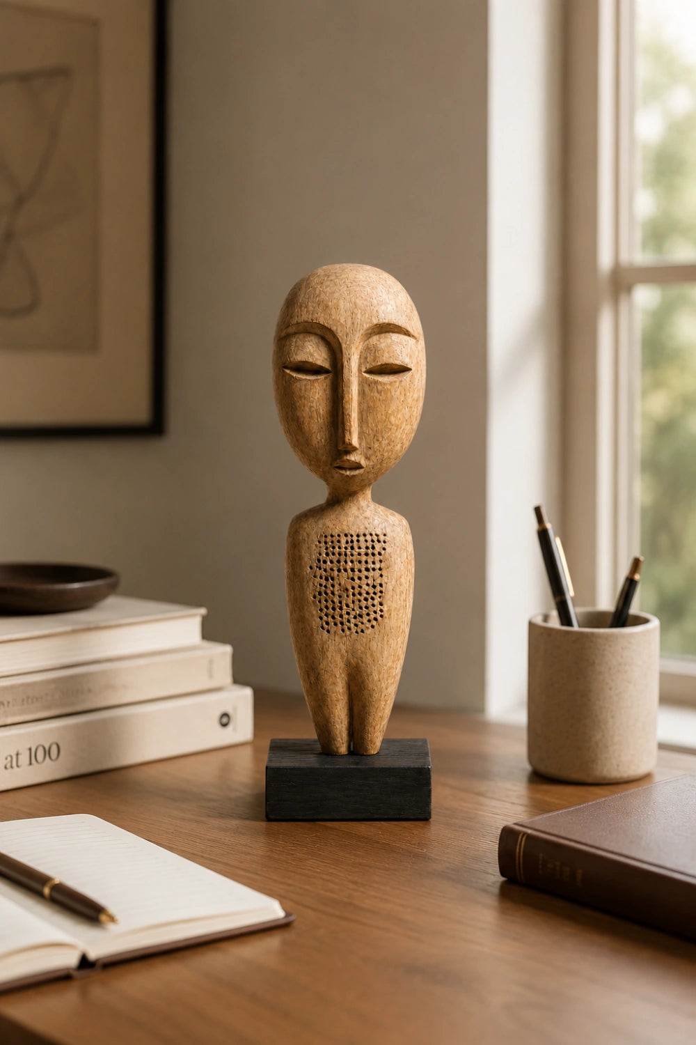 Contemporary Wood Face Carving | Abstract Ornamental Art for Desktop