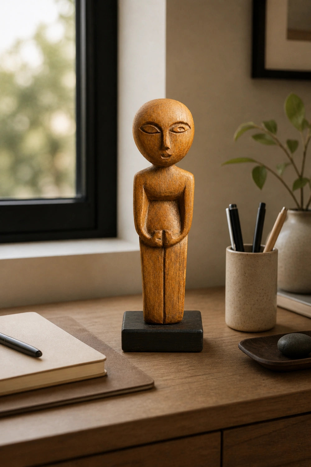 Modern Folk Art Wooden Figurine | Hand-Carved Character Sculpture