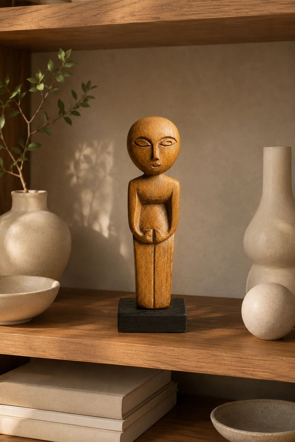Modern Folk Art Wooden Figurine | Hand-Carved Character Sculpture