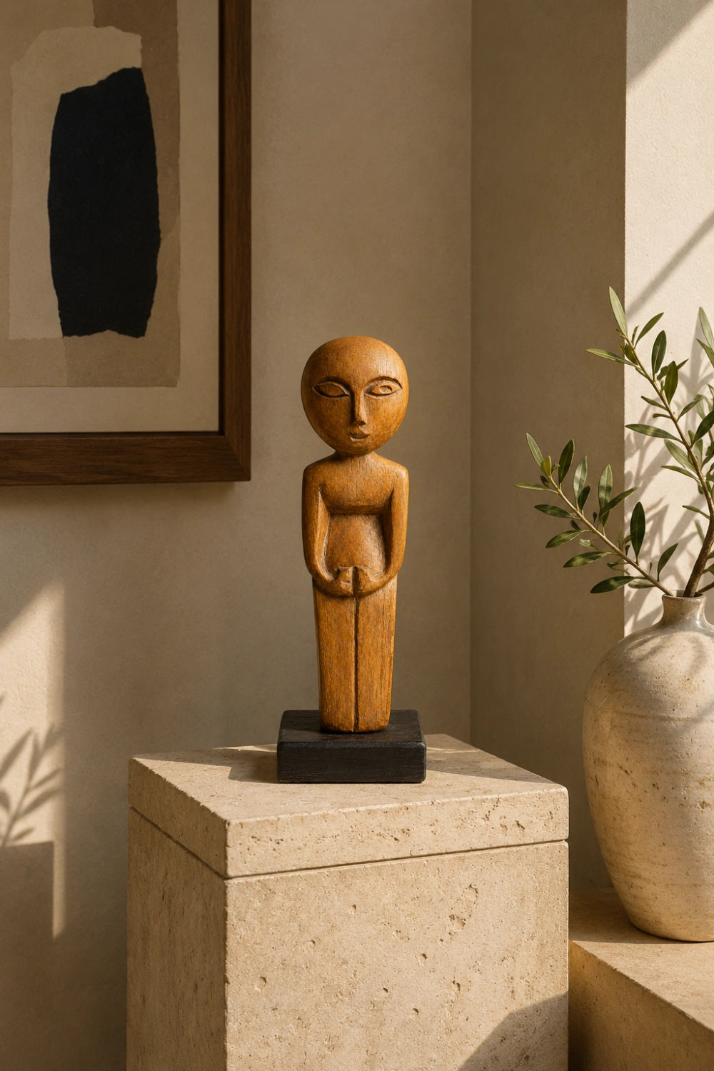 Modern Folk Art Wooden Figurine | Hand-Carved Character Sculpture