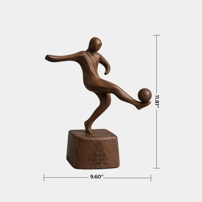 Dynamic Soccer Player Wood Sculpture | Modern Football Trophy Decor | Premium Sports Gift
