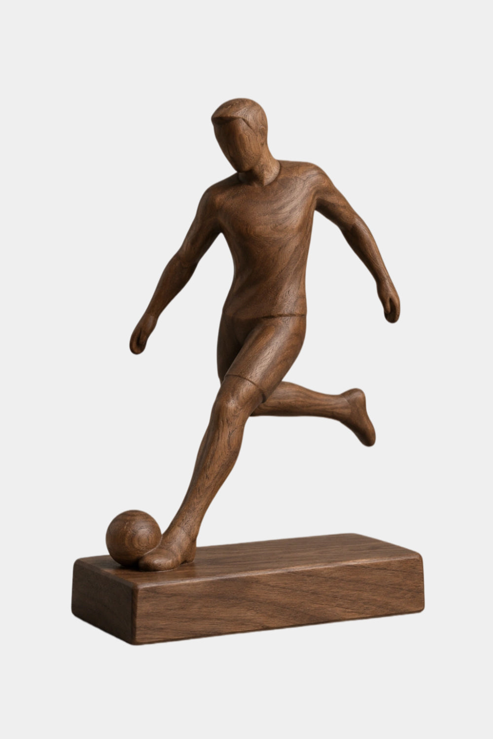 Artisanal Wood Soccer Figurine | World Cup Fan Memorabilia | Modern Sports Decor