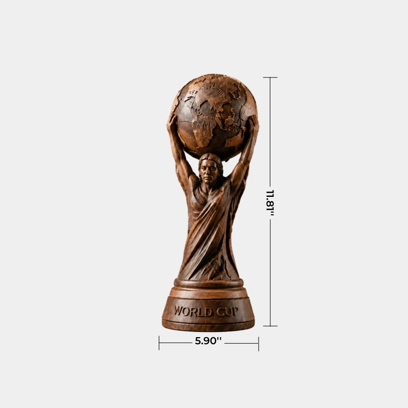 World Cup Globe Wood Sculpture | Aesthetic Football Trophy | Unique Sports Gift