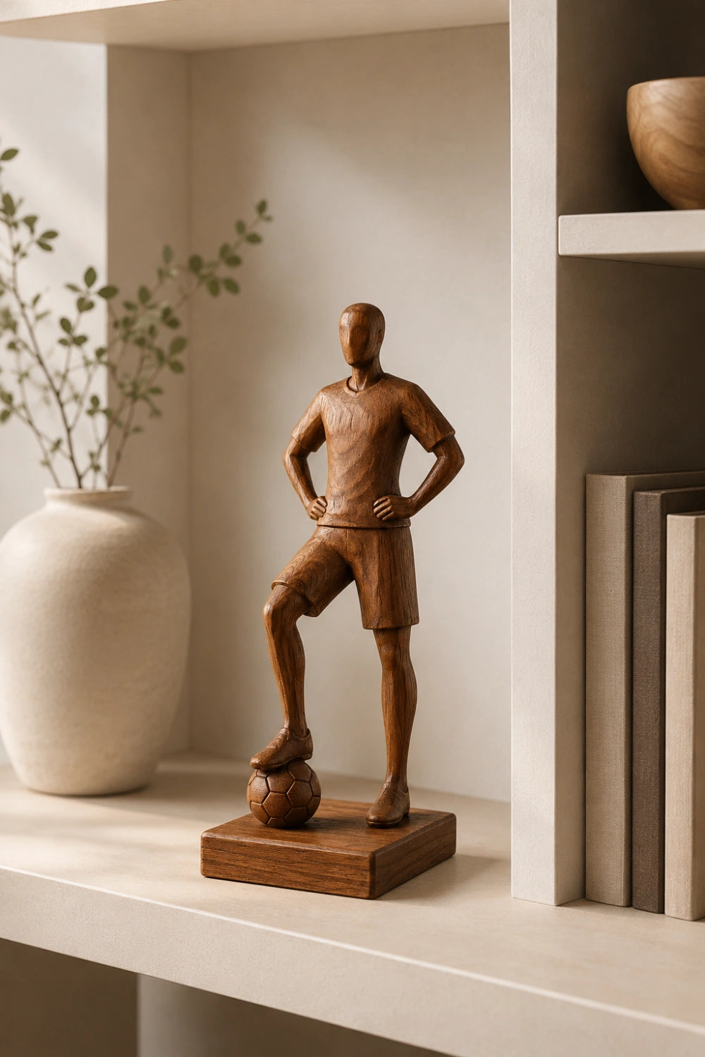 Elite Wood Soccer Player Statue | World Cup Hero Decor | Bespoke Fan Gift