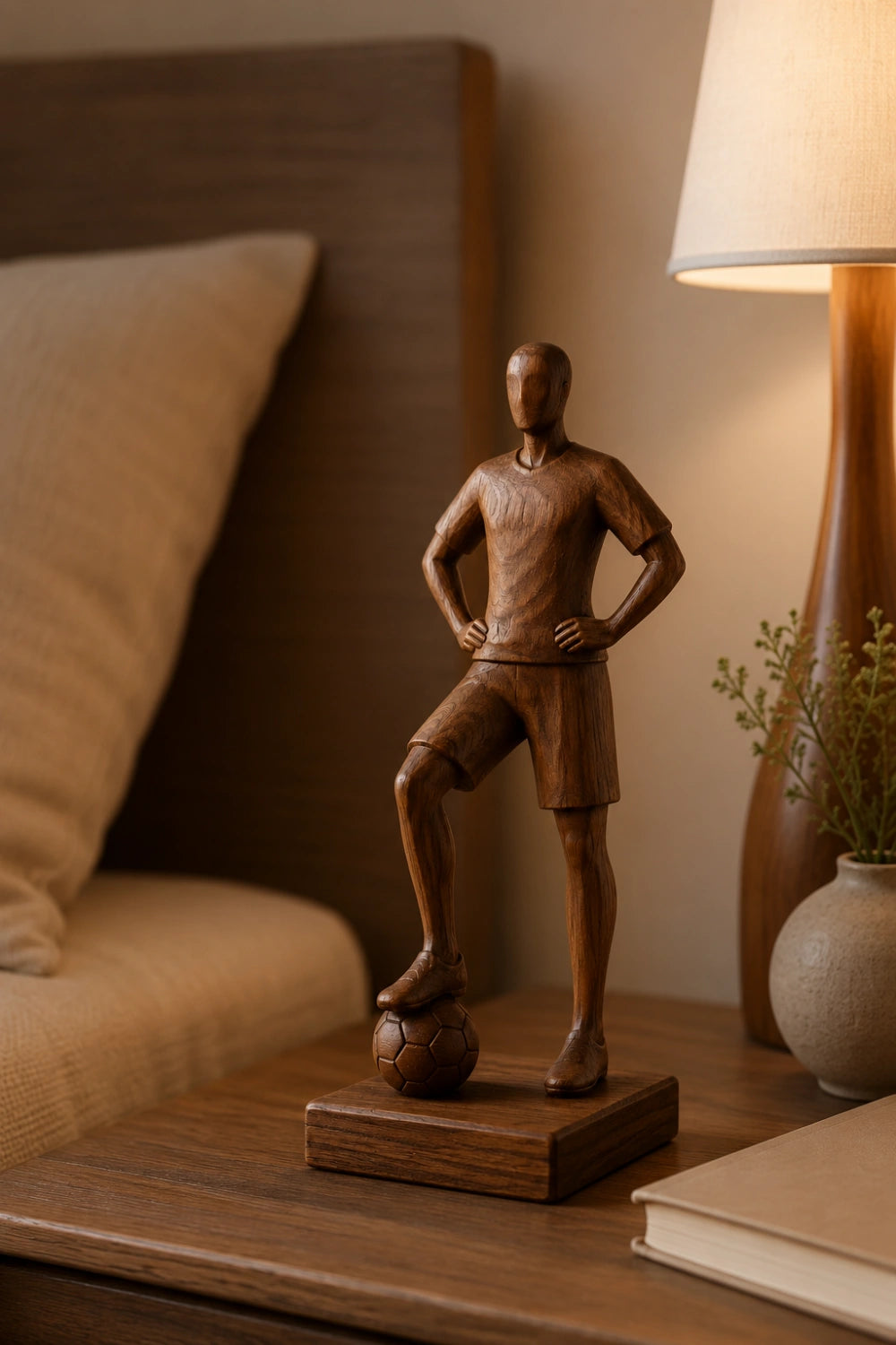 Elite Wood Soccer Player Statue | World Cup Hero Decor | Bespoke Fan Gift