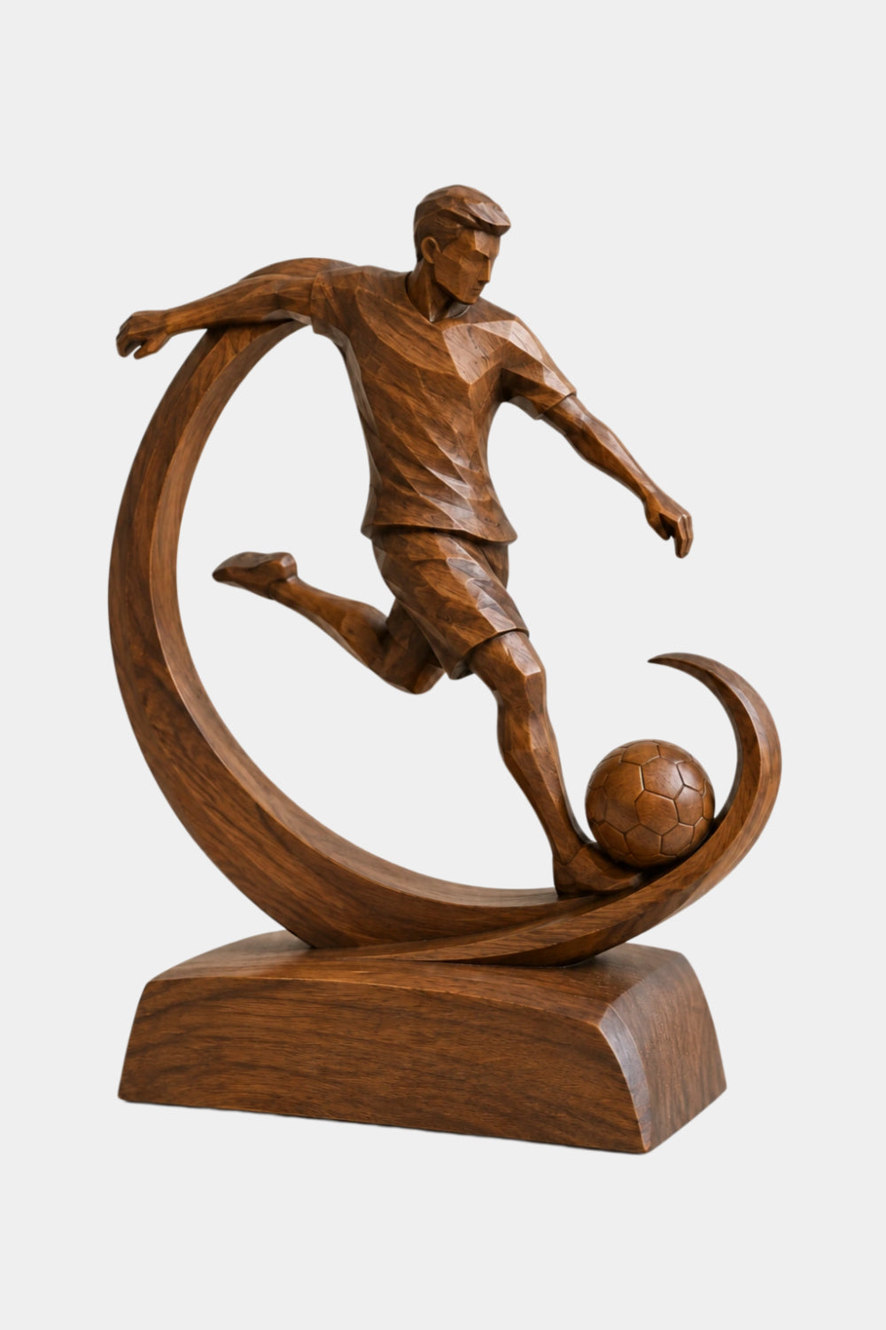 Modern Soccer Player Wood Carving | Artisan World Cup Sports Decor
