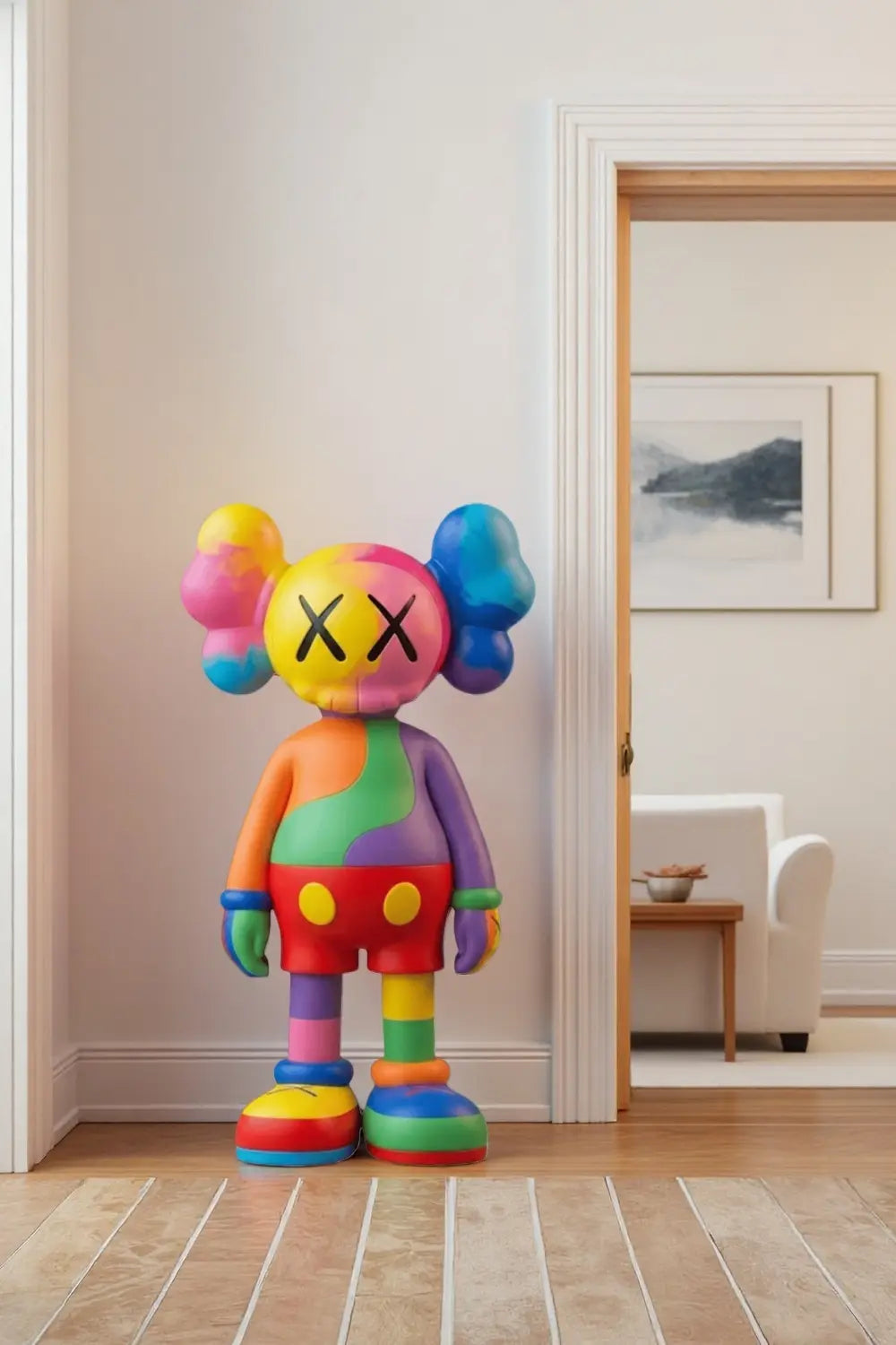 Rainbow Kaws Style Sculpture Colorful Pop Art Figurine for Home Decor