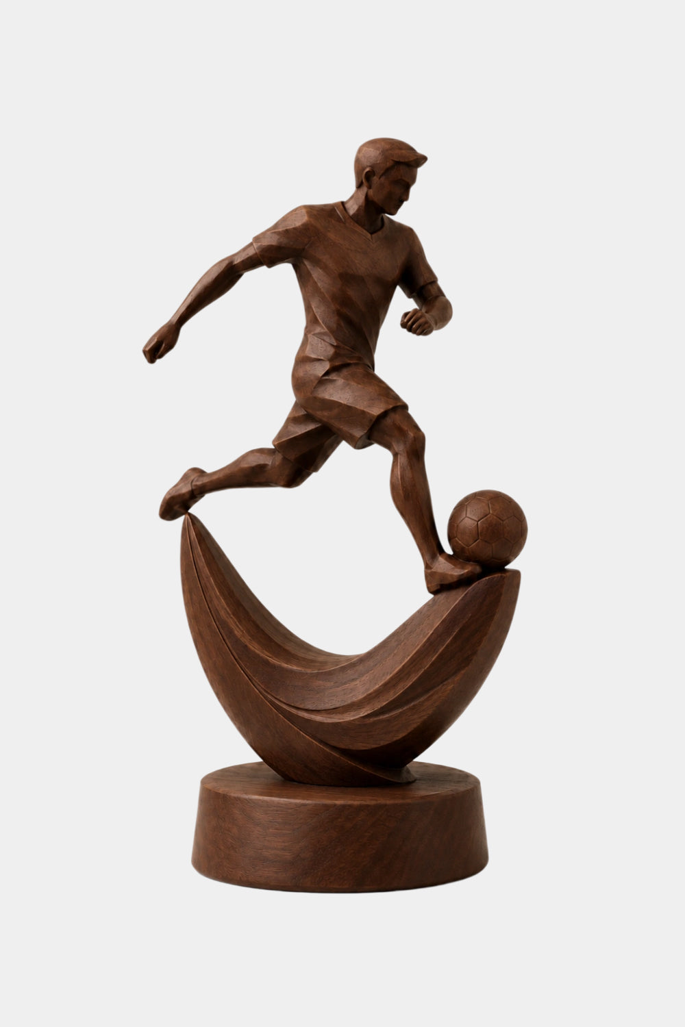 Geometric Wood Soccer Player Sculpture | Unique World Cup Souvenir