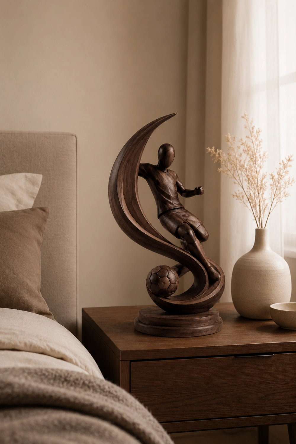 Kinetic Soccer Motion Wood Sculpture | Luxury World Cup Art Decor