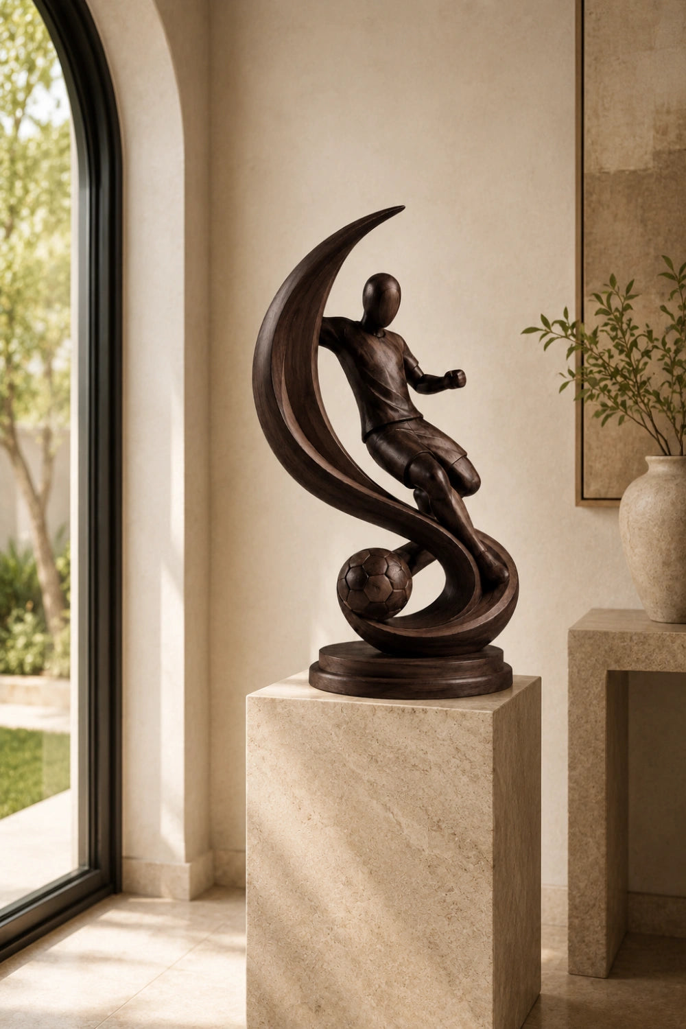 Kinetic Soccer Motion Wood Sculpture | Luxury World Cup Art Decor