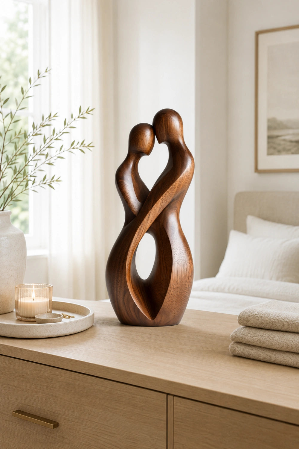 Abstract Couple Wood Sculpture | Romantic Anniversary Gift Statue