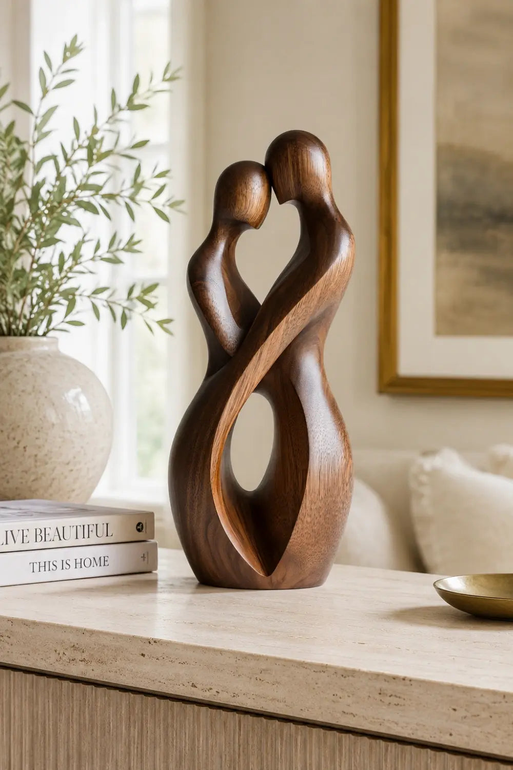 Abstract Couple Wood Sculpture | Romantic Anniversary Gift Statue