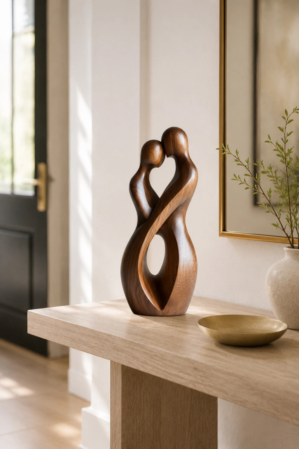 Abstract Couple Wood Sculpture | Romantic Anniversary Gift Statue
