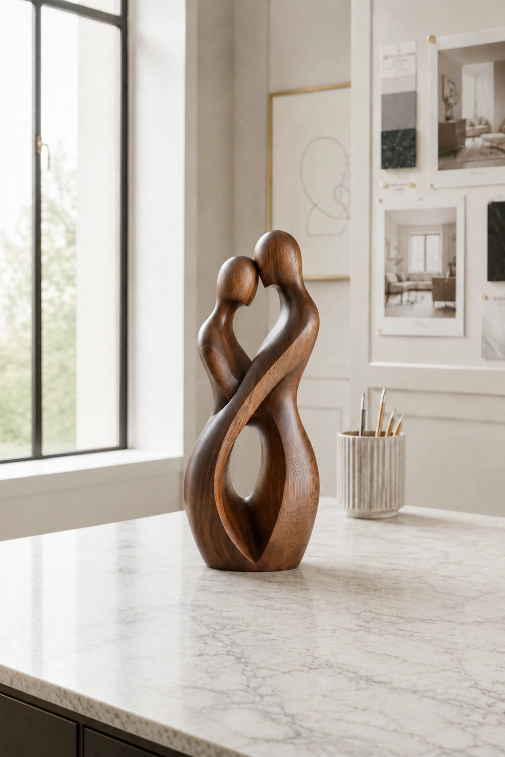 Abstract Couple Wood Sculpture | Romantic Anniversary Gift Statue