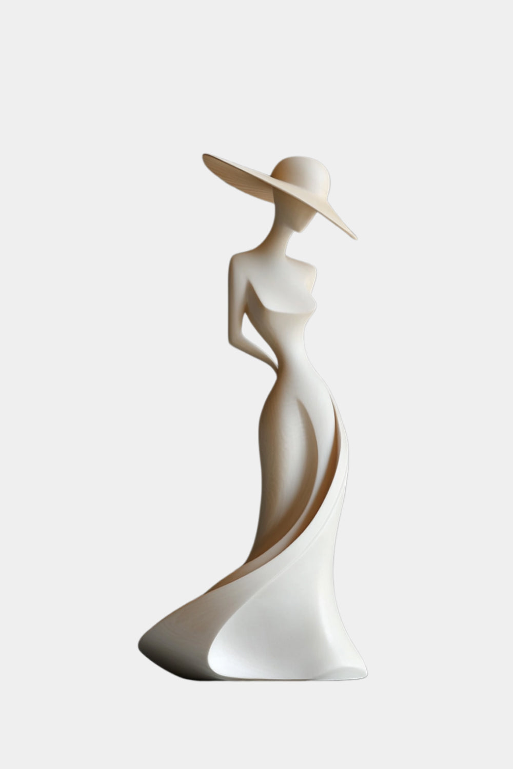 Carved Wood Woman Figurine | Elegant Lady Statue | Modern Dresser Decor
