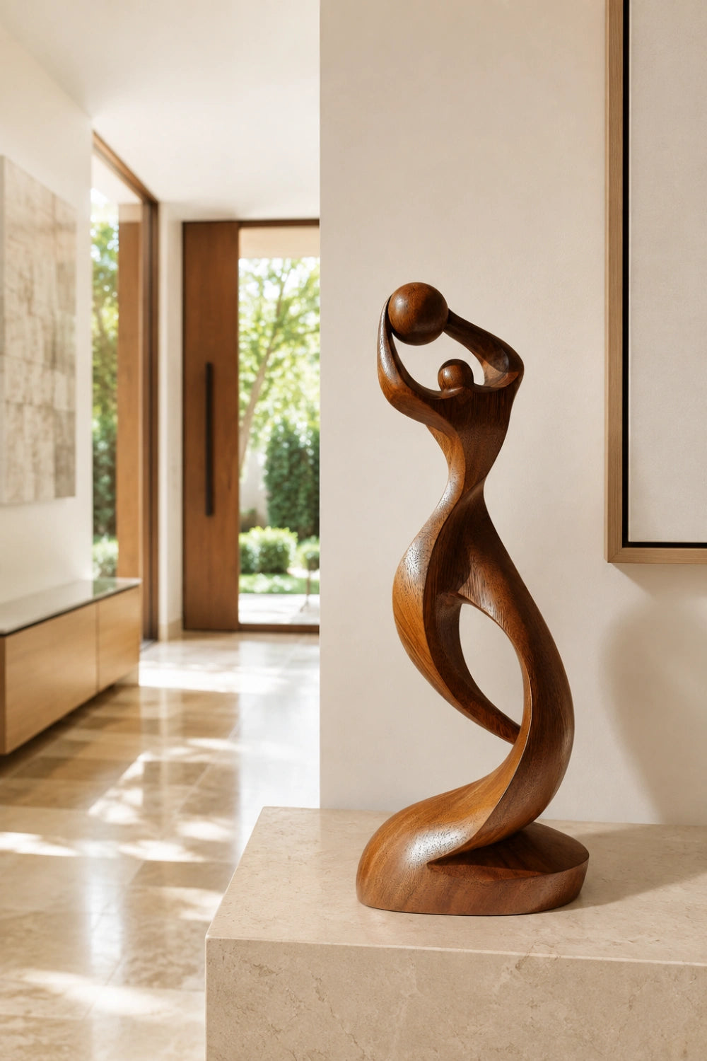 Arved Wood Basketball Sculpture | Abstract Athlete Statue | Modern Sports Decor