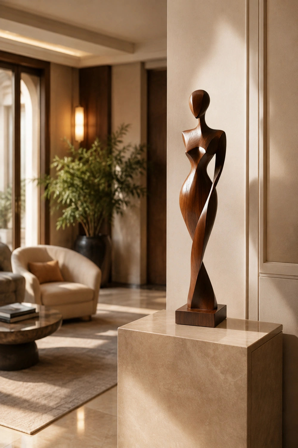 Abstract Wooden Female Statue | Modern Lady Decoration Gift