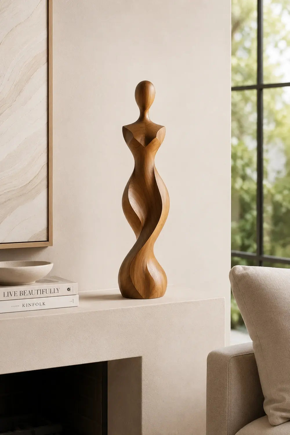 Abstract Female Torso Sculpture | Spiral Goddess Statue | Minimalist Wood Figurine