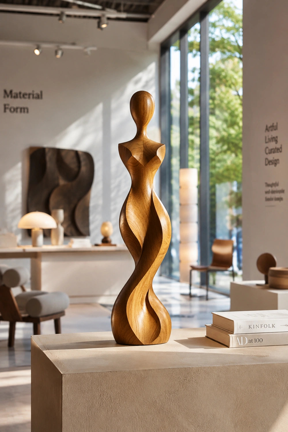 Abstract Female Torso Sculpture | Spiral Goddess Statue | Minimalist Wood Figurine